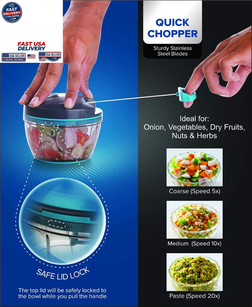 Manual Vegetable Chopper Easy Pull Hand String Food Processor Portable Kitchen