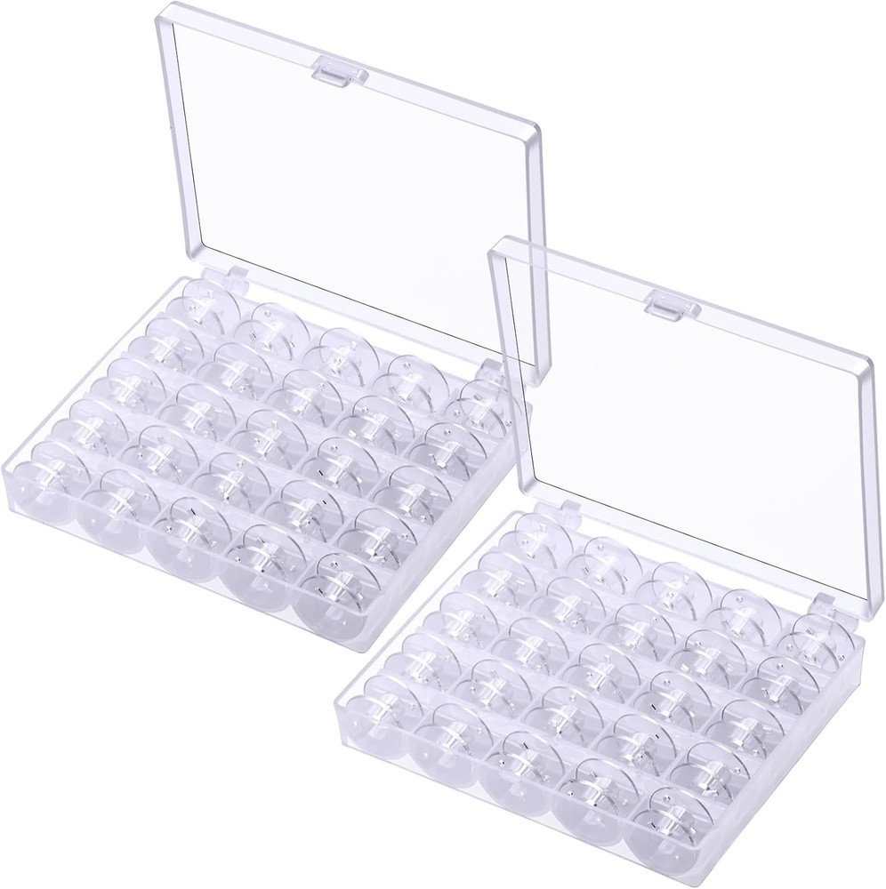Durable 50 Pcs Sewing Machine Bobbins Class 15 with 2 Clear Storage Boxes