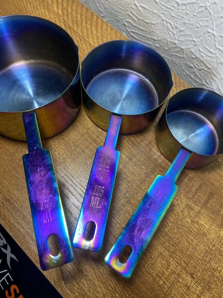 iridescent rainbow stainless steel measuring cups