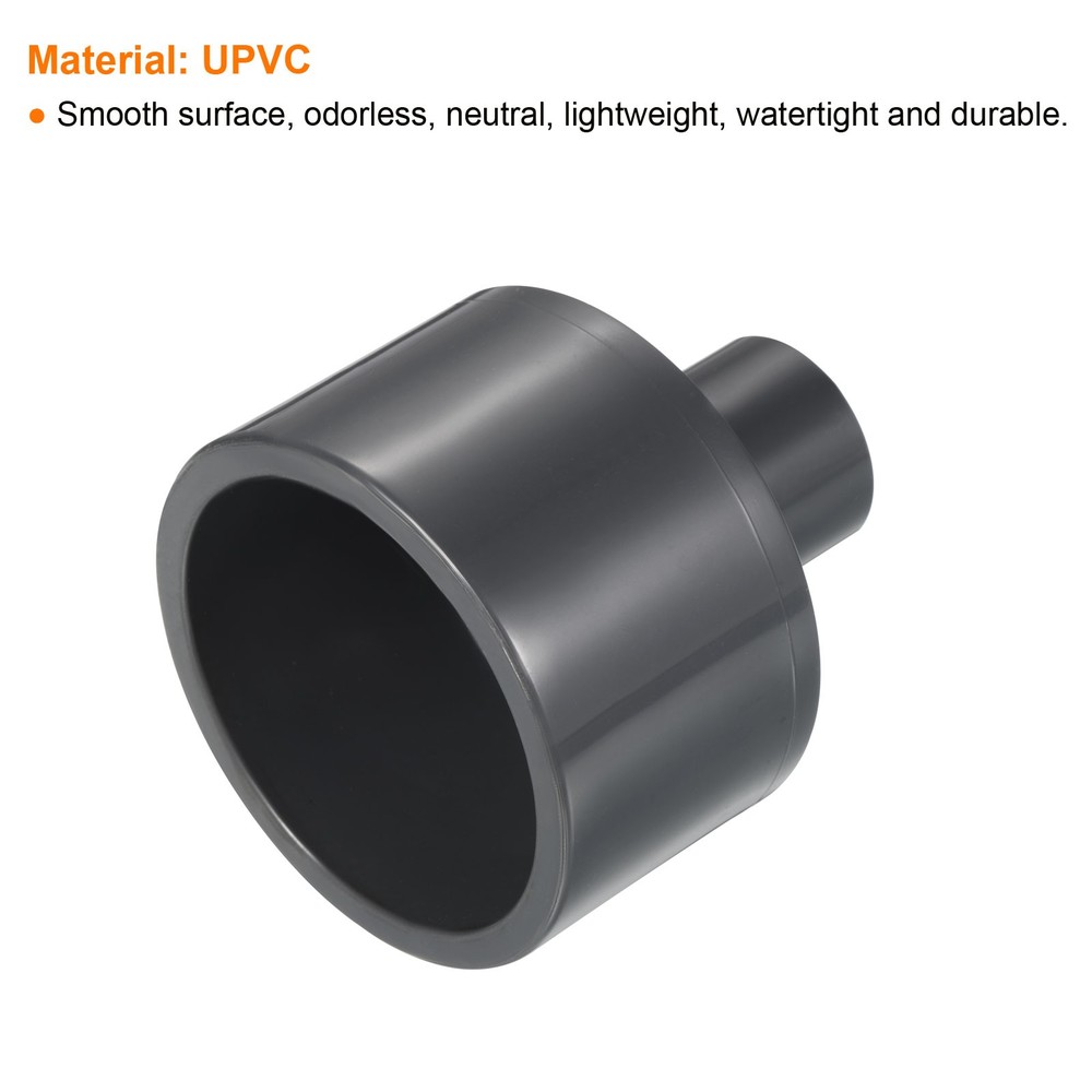 2pcs 2"x1/2" SCH80 UPVC Reducer Pipe Fitting Straight Coupling Connector, Grey