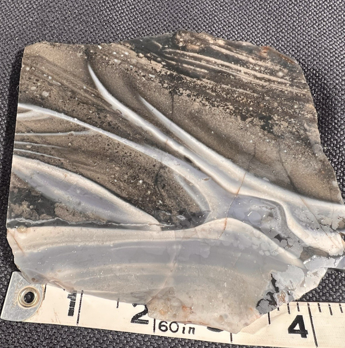 Sarape Jasper Slab 246.6g Mexico, beautiful white/blue/black shades, banded