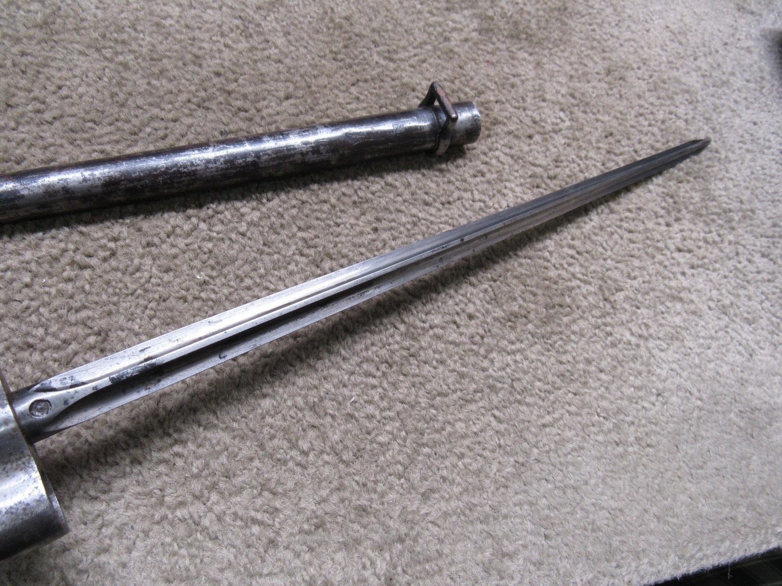 French M1886 Lebel Bayonet & Scabbard Shortened For WW1 Brass Grips