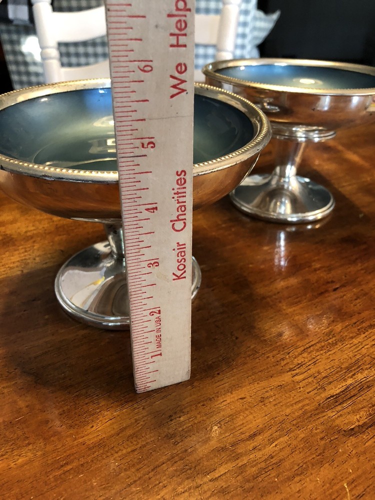 W S Blackinton Blue Enamel Lined silverplate compotes Set Of 2 See Description