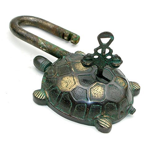 Tortoise Design Coated Functional Brass Lock with 2 Keys (Deep Black, Green).