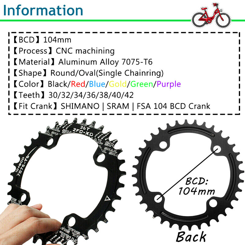 SNAIL Chainring 30-42T 104BCD Aluminum MTB Bike Round Oval Narrow Wide Sprockets