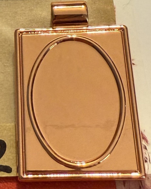 20x23 Oval Etched Inside 32x25mm Rectangle; Solid Copper With Attached Tube Bail