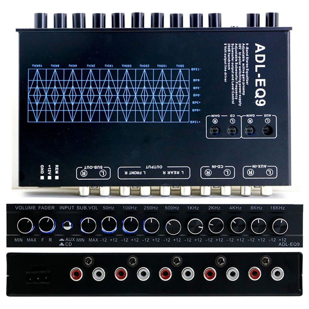 Car Equalizer 9-band Equalization Adjustment Audio EQ Tuning Crossover Amplifier