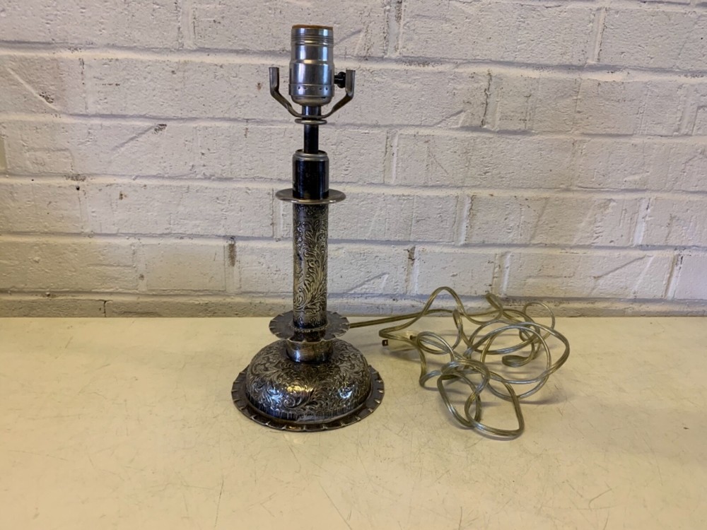 Vintage Thornhill & Co. Silverplate Lamp with Floral Decorated