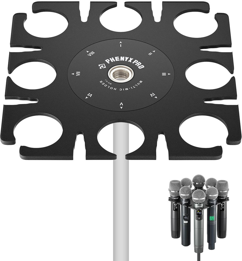 MA-H1 8-Slot Multi-Microphone Holder Wired Wireless Handheld Microphone Threaded