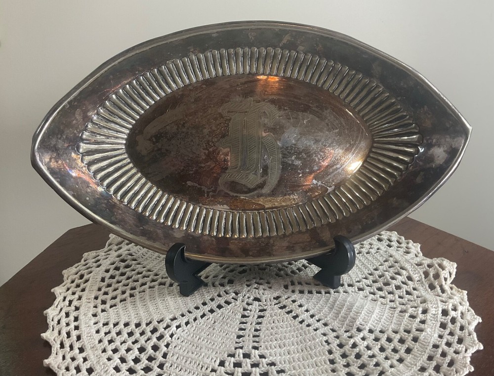 Vintage Gorham Co Silver Soldered Bread Tray 085 Monogram L