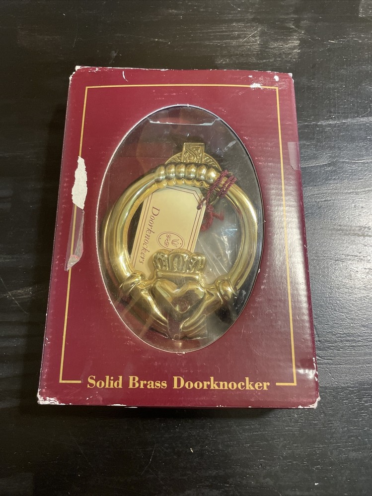 D & G Solid Brass CLADDAGH Doorknocker / CELTIC CROSS Back- Spain - NIB