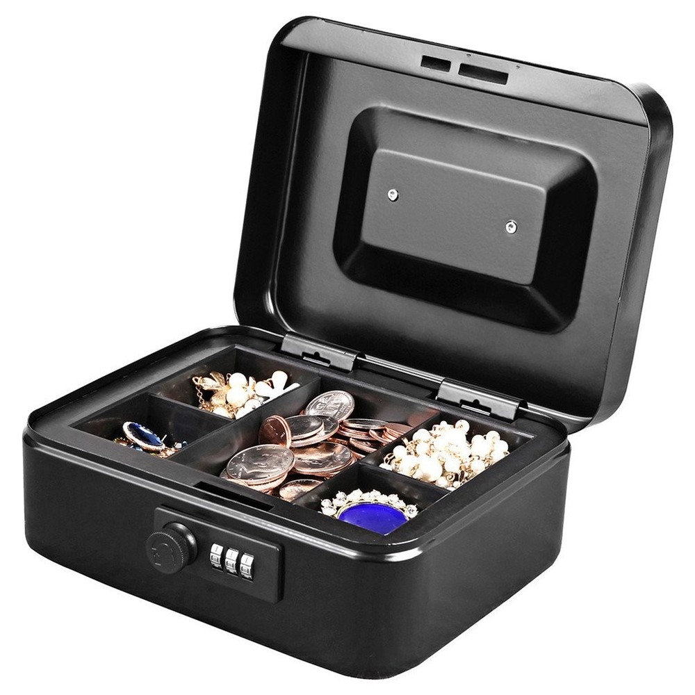 Secure Cash and Medication Lock Box with Combination Lock Compact Storage