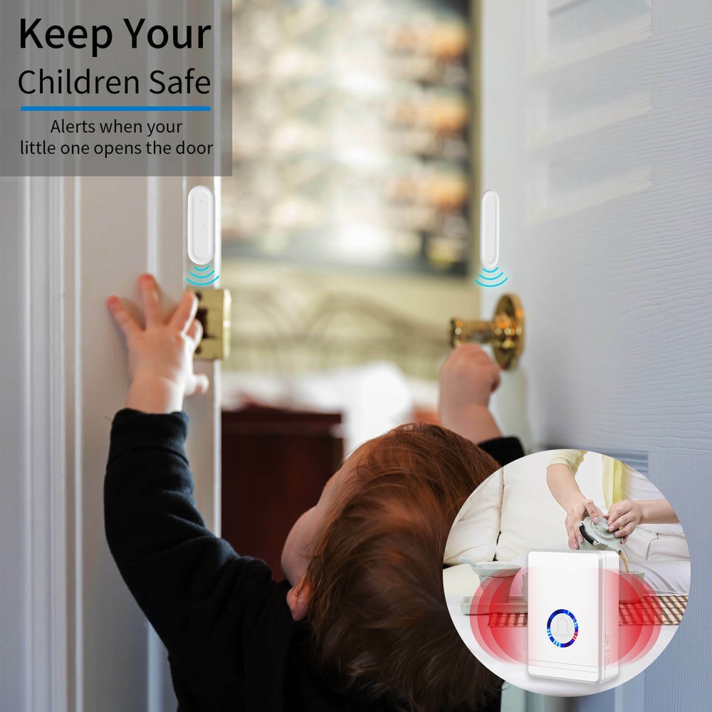 Door Open Alert Chime Wireless 600ft 5 Volume Level Magnet Sensor +2 Transmitter