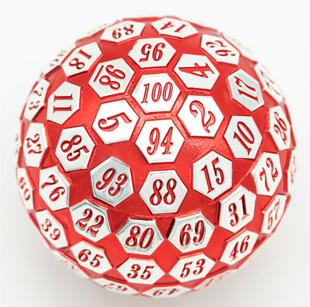 Red Solid Metal d100 Die | Dungeons and Dragons | 100 Sided Dice | DnD Dice