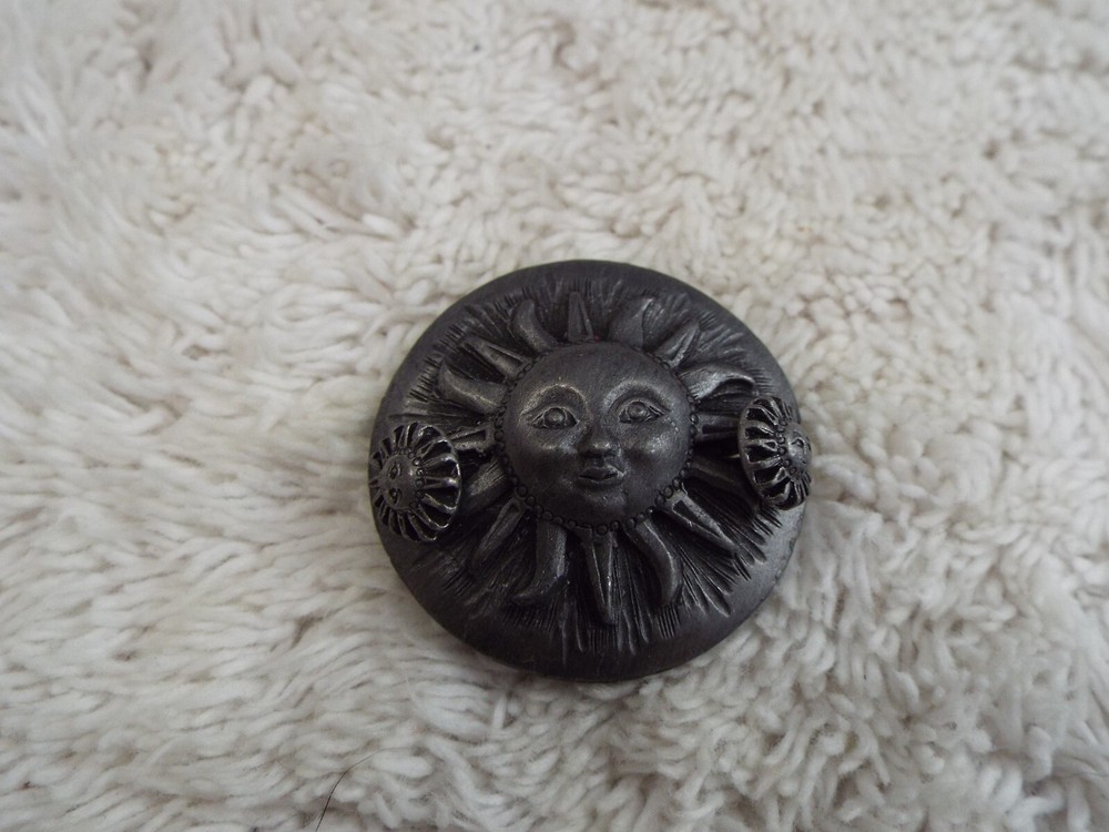 Pewter Sun Face Pin + Pierced Earrings (D2)