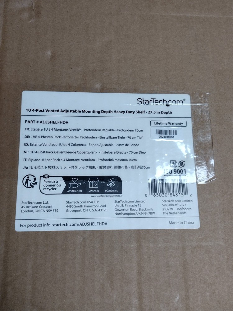 StarTech.com 1U Adjustable Mounting Depth Vented Rack Mount Shelf ADJSHELFHDV