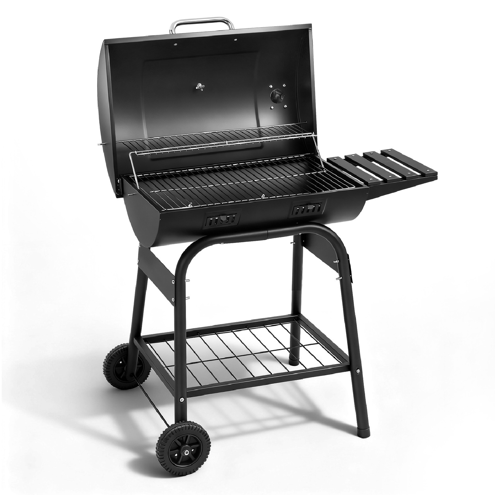 40" Barrel Charcoal Grill with Side Shelf, Stainless Steel Stove Camping Outdoor