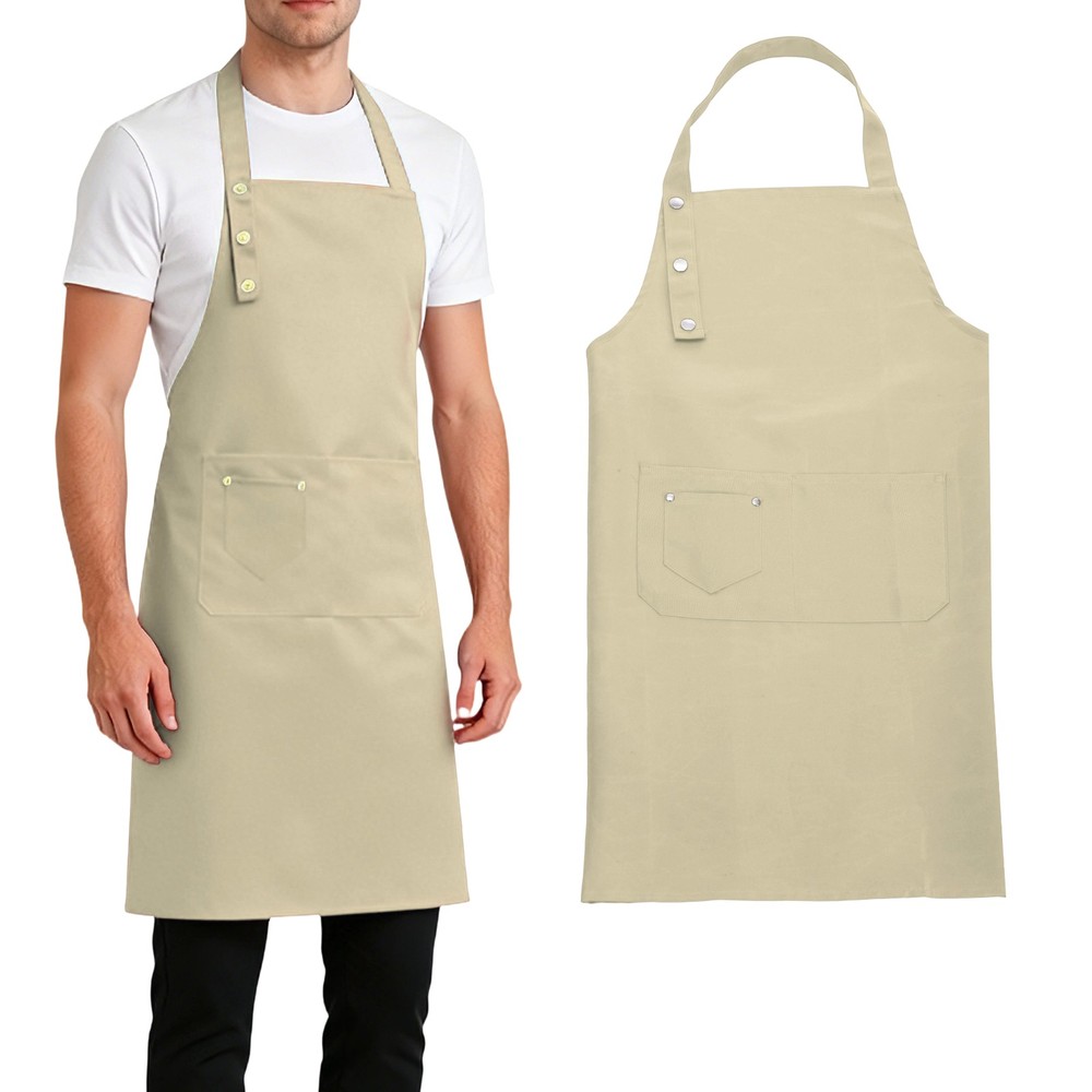 Kitchen Cooking Aprons, Adjustable Neck Strap Apron with Pocket, Khaki