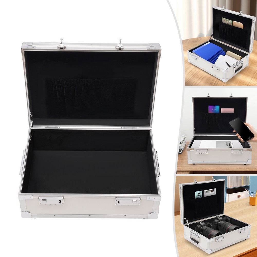 Large Portable Locking Storage Box for Filing Letters & Documents w/Lock Silver