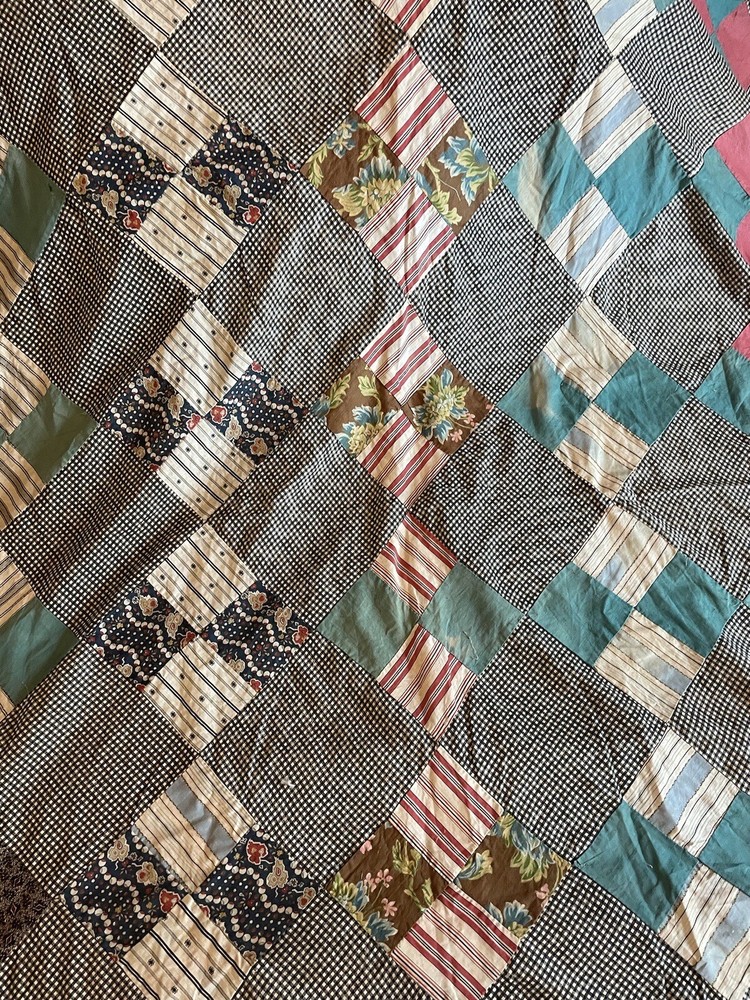 Vintage Quilt Top Handmade Patchwork Cotton Gingham Cheddar