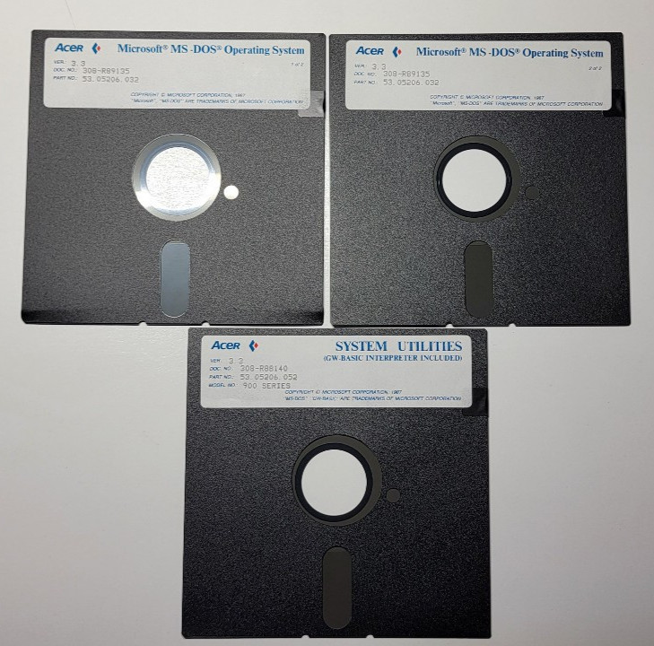 Acer Microsoft MS‑DOS 3.3 Operating System 5.25 Disk Untested 3 Disk Set 1987