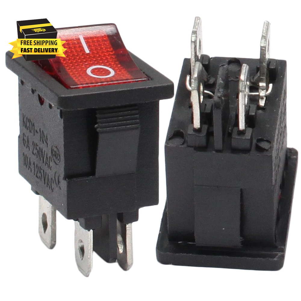 5 Pack Mini Rocker Switch, On-Off Power Switch Red Button 4 Pin Toggle Switch, L
