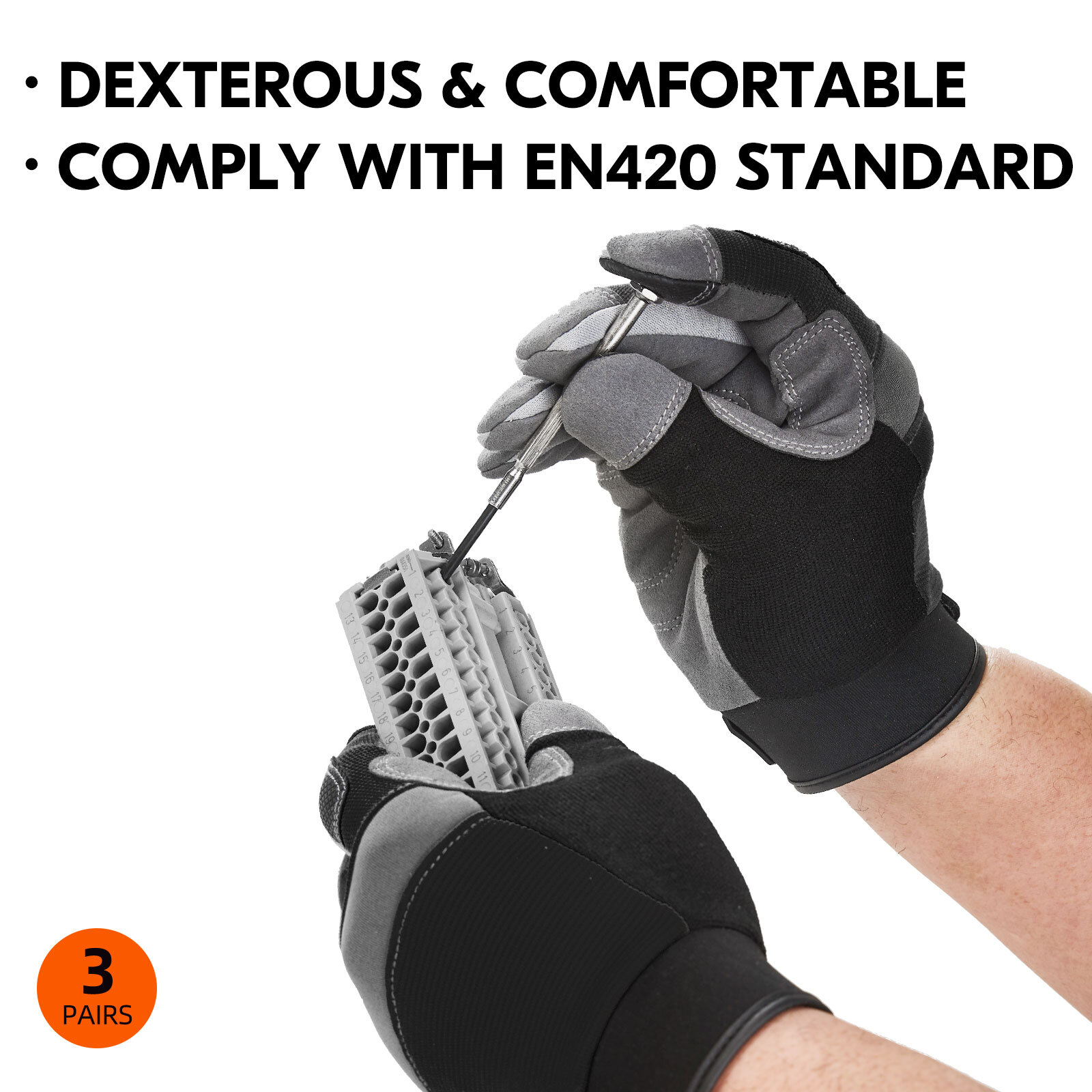 Vgo 1/3Pairs Synthetic Leather Work Gloves for Men, Mechanic Gloves(SL7584)