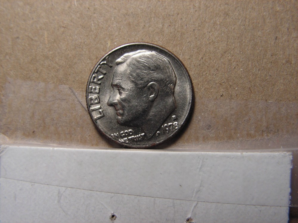 1978 - D Rosevelt Dime with Plugged Mint Mark D . Error.