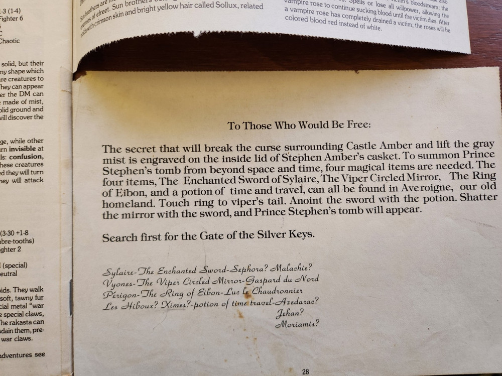 X2 Castle Amber module adventure D&D TSR Basic Dungeons & Dragons BECMI