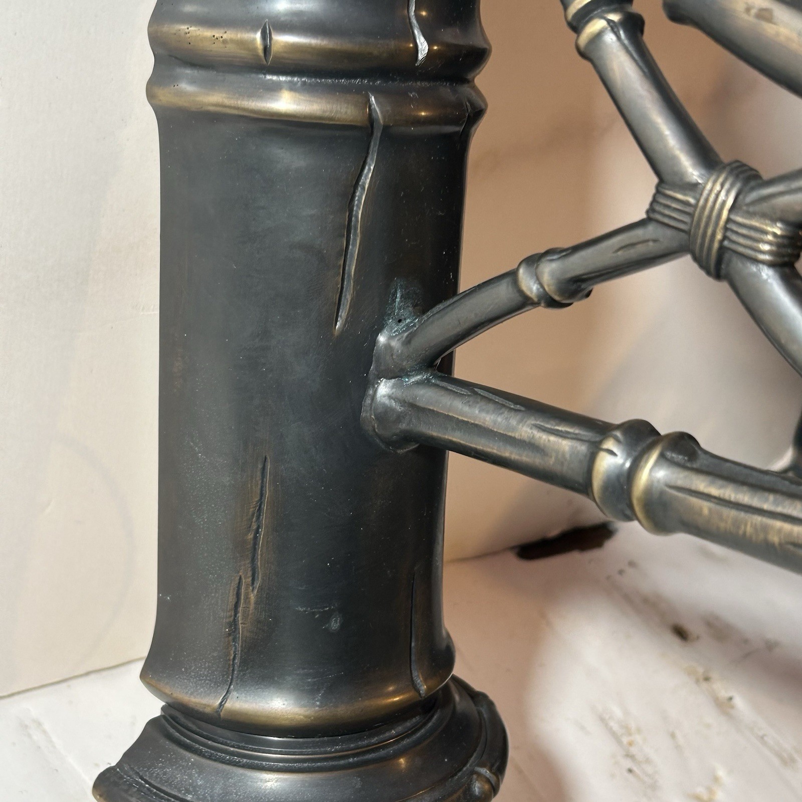 PAIR Vintage Decorative Arts Inc HUGE 31.75” Bronze / Brass Bamboo Wall Sconces