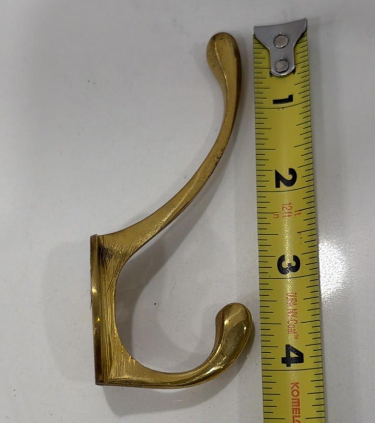 6 VTG 4”Solid Brass Wall Door Coat Kitchen Hook Rustic Old Style with 1”screws
