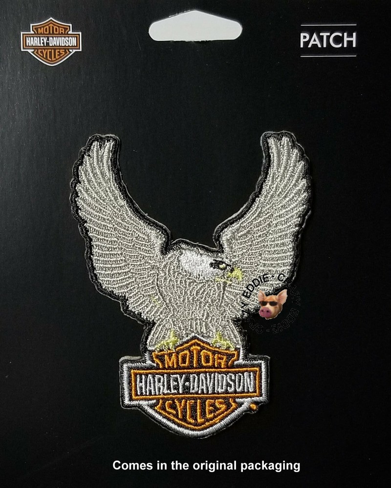 Harley Davidson® Embroidered Silver Up-Wing Eagle Bar & Shield Vest Patch Small