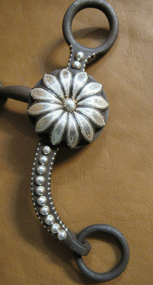 E Garcia Brown Flower Concho Shank Snaffle  Silver Bit