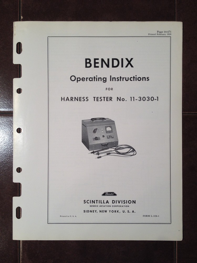 Bendix Scintilla Harness Tester 11-3030-1 Operating Instructions