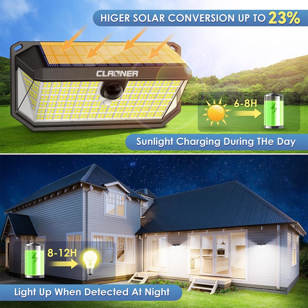 Large 416LED Solar Powered Motion Sensor Light Garden Outdoor Security Wall Lamp
