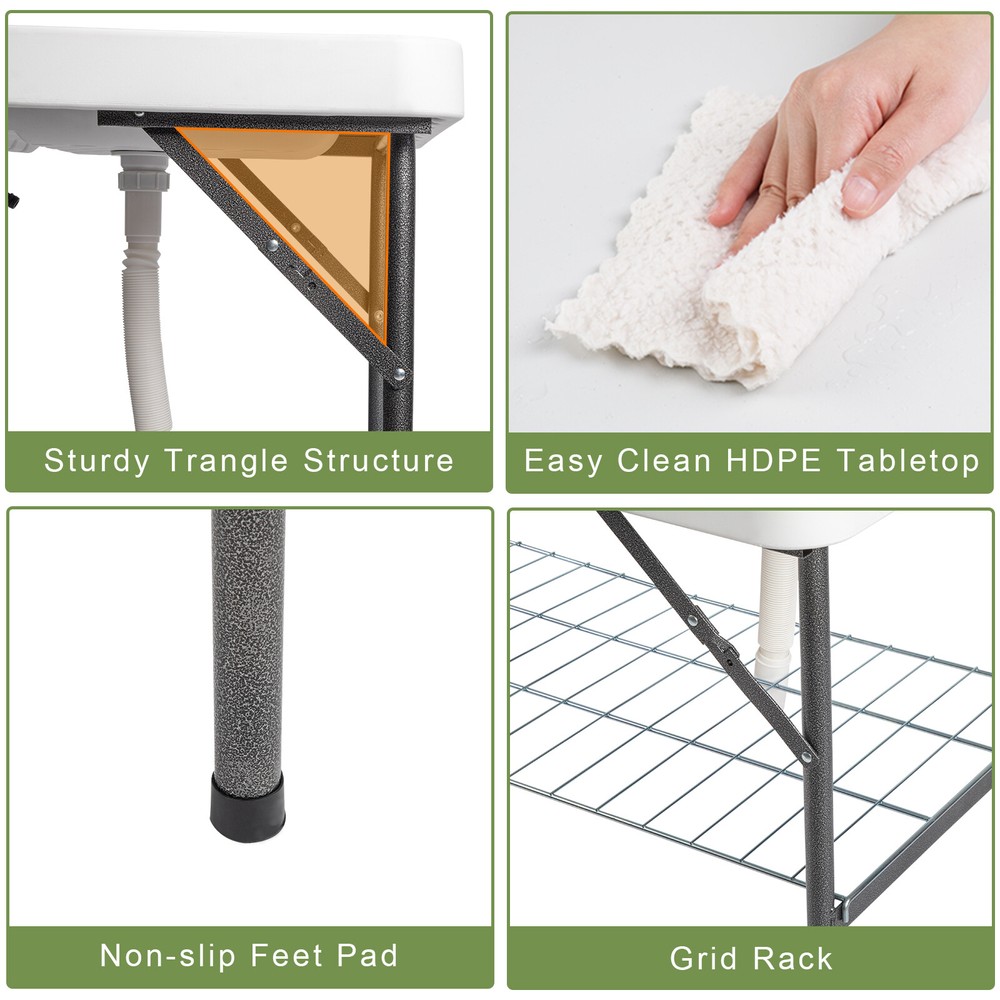 HDPE Rectangular With Barbed Wire Foldable Outdoor Fish Killing Table White