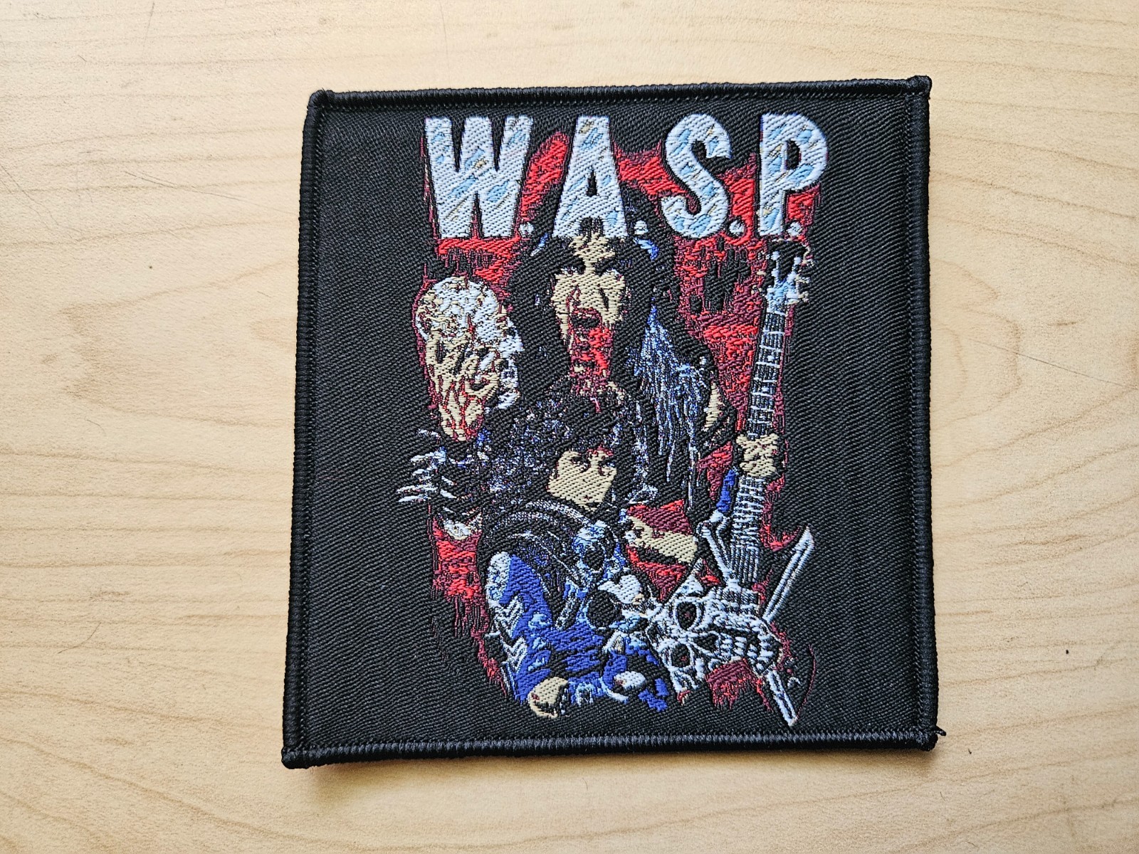 WASP, SEW ON BLACK BORDER WOVEN PATCH