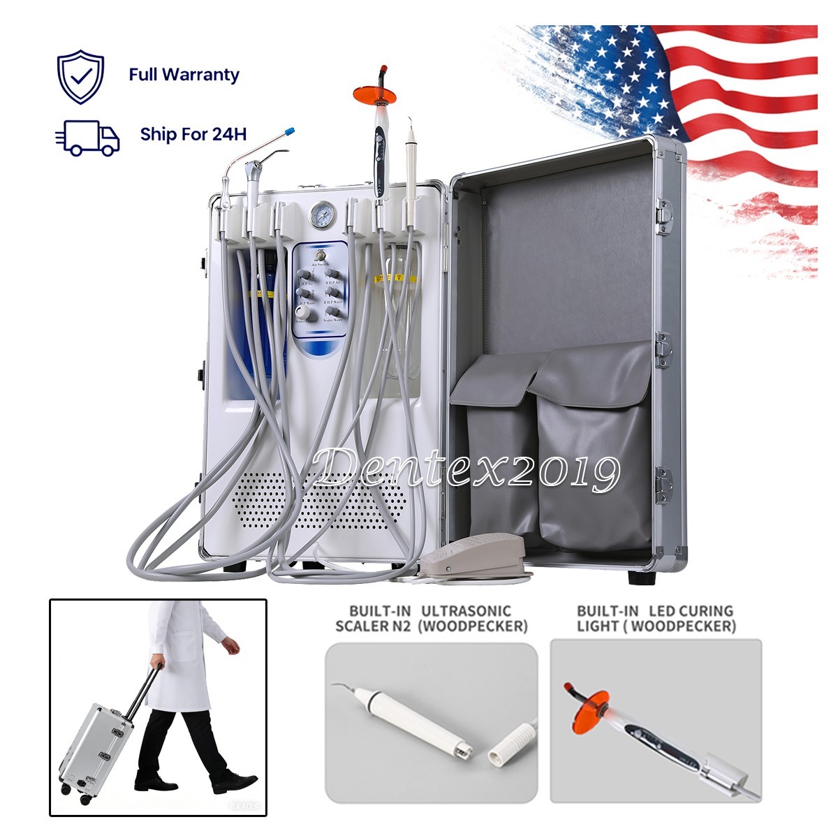 Portable Dental Delivery Unit System Mobile Suction Air Compressor Motor 4Hole