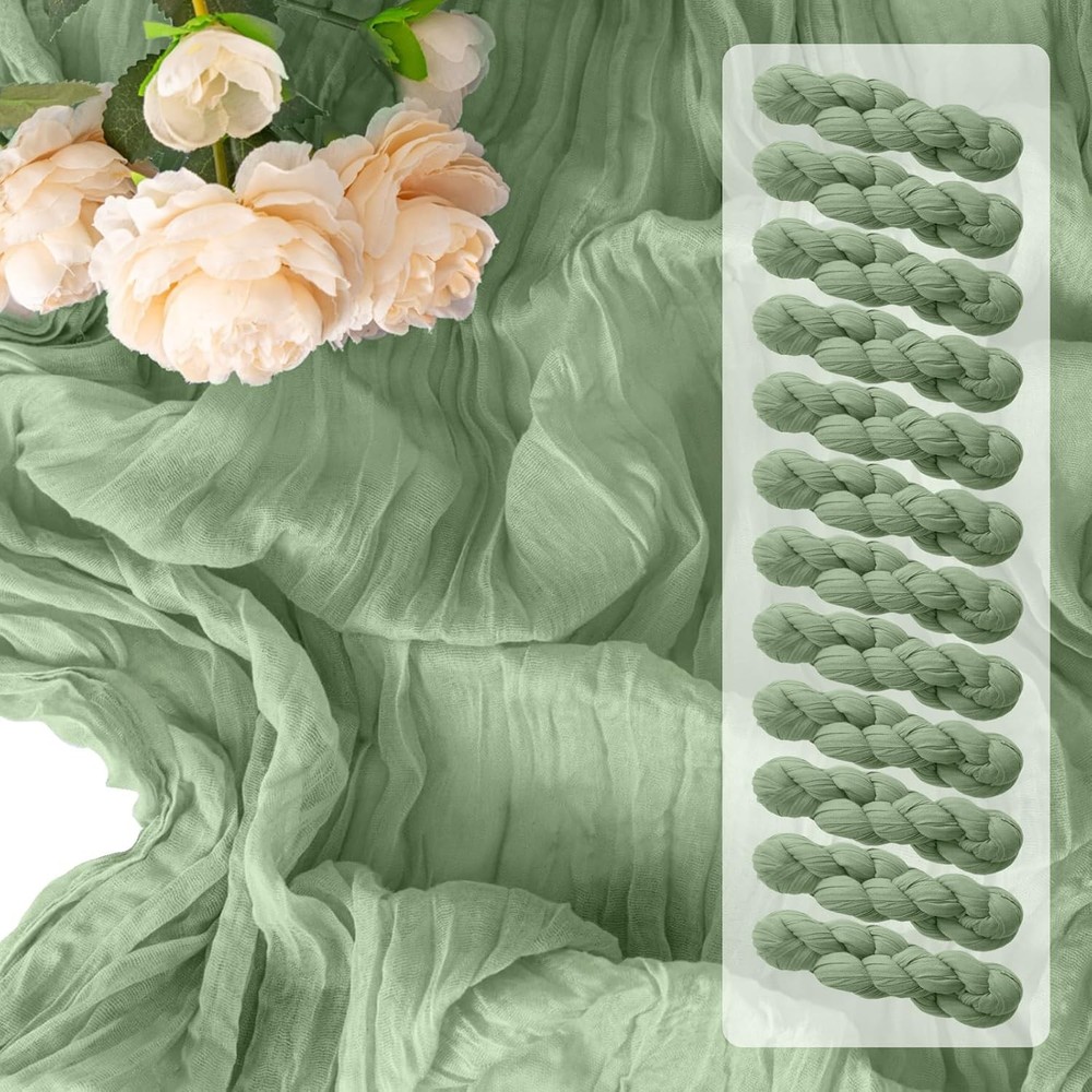 12 Pack Sage Green Spring Easter Table Runner 10FT Sage Green Cheesecloth Table