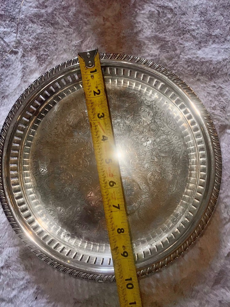 Vintage Sheridan Silver Plate Round Serving Tray