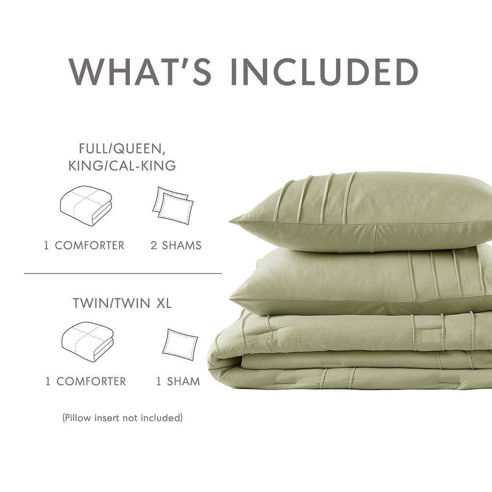 Porter 3-Piece Sage Microfiber King Soft Washed Pleated Comforter Set