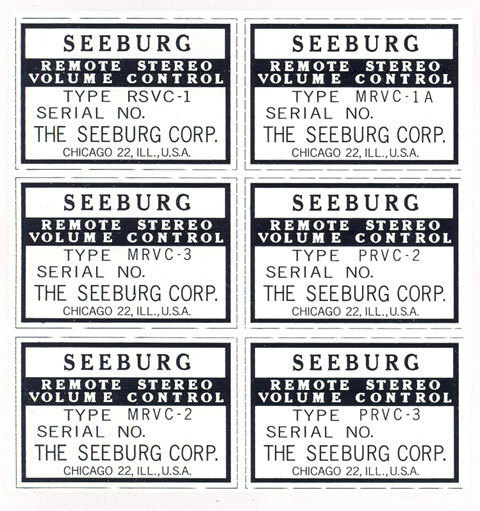 Seeburg Remote Volume Control decal set for 1950's-60's models