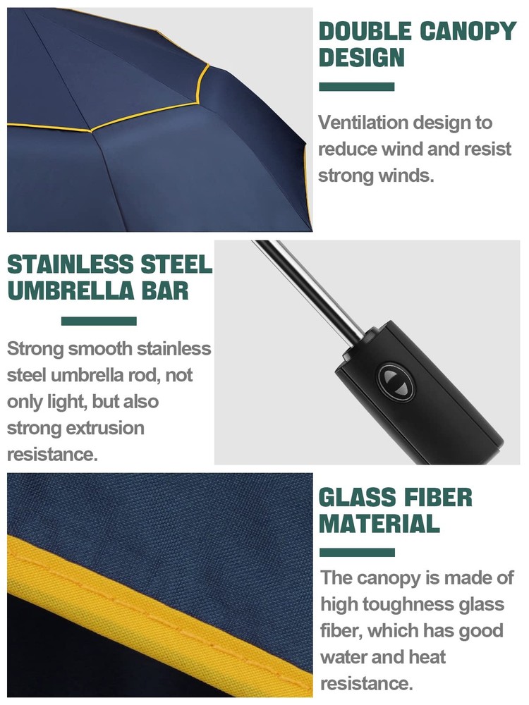 62 Inch Automatic Golf Umbrella - Extra Large Folding, Windproof, Compact, Do...