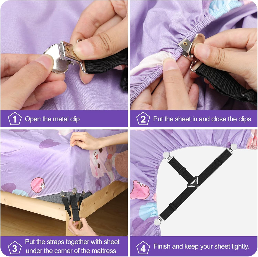Bed Sheet Fasteners, Triangle Sheet Straps Mattress Clips, 3 Way Fitted Bed Corn