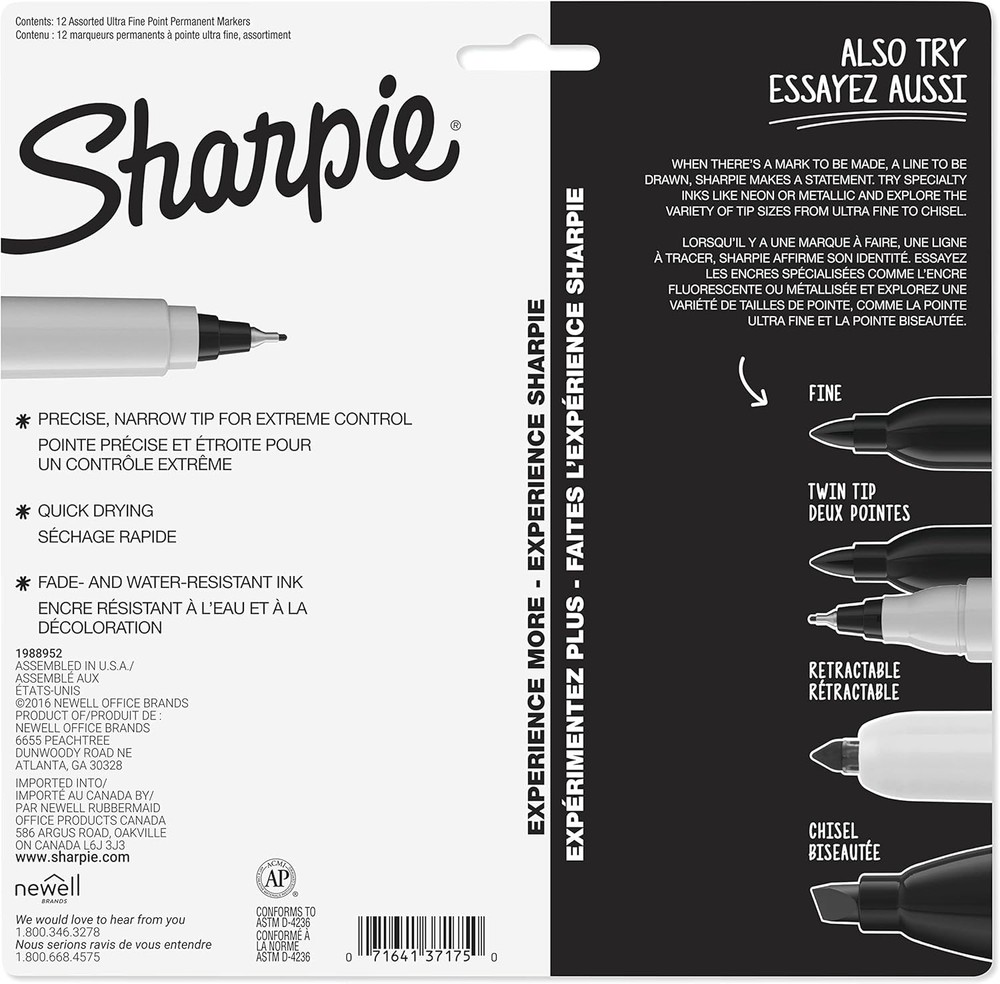 Permanent Markers Ultra Fine Point Assorted Colors 12 Count