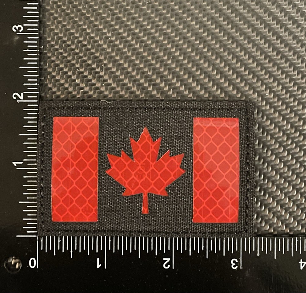 Reflective Canada IR CA Nation Flag Patch Maple Leaf Hook Loop Black Red