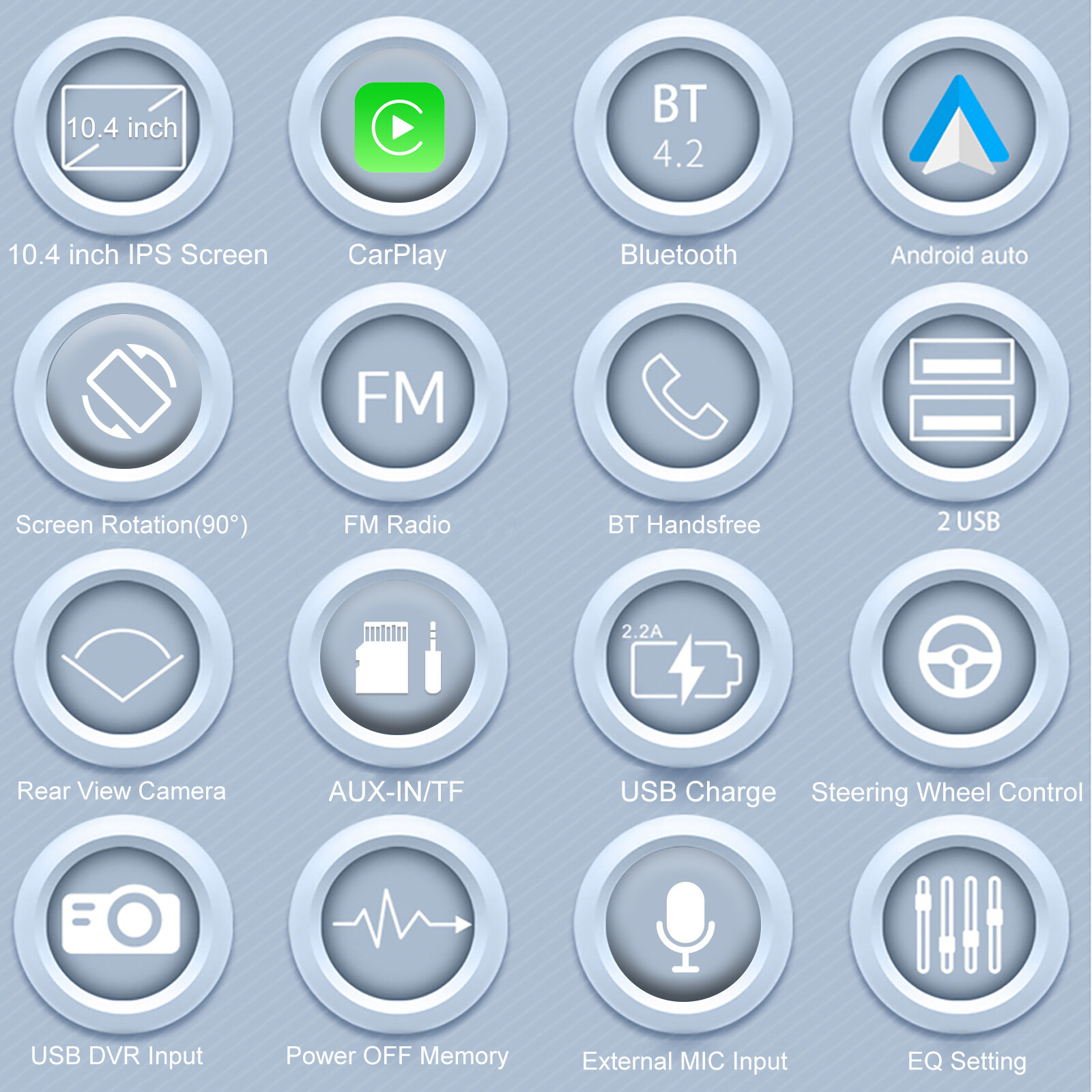 10.4" Single Din Touch Screen Stereo Bluetooth Radio Apple/Android Carplay+CAM