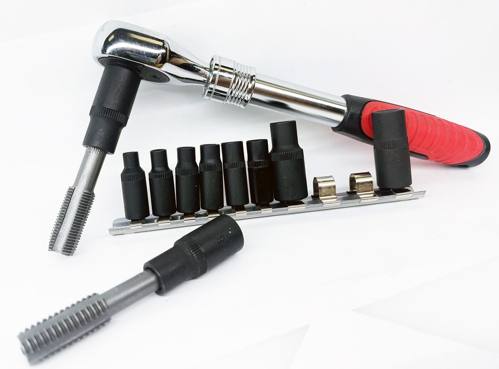 Thread Repair Tap Socket Set Holder Square Sockets 1/4 & 3/8 Dr. Offset Wrenches