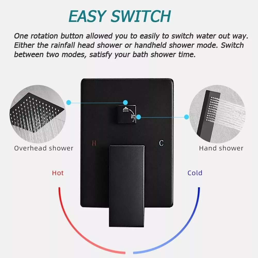 Shower Faucet Set w/Mixer Valve Kit Rainfall Shower Head Combo System Wall Mount