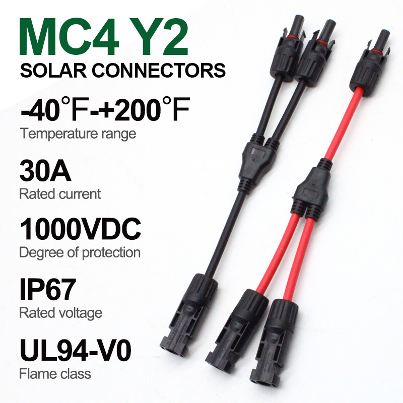 2 Pair Solar Connectors Y Branch Parallel PV Adapter Cable Wire Plug Connector